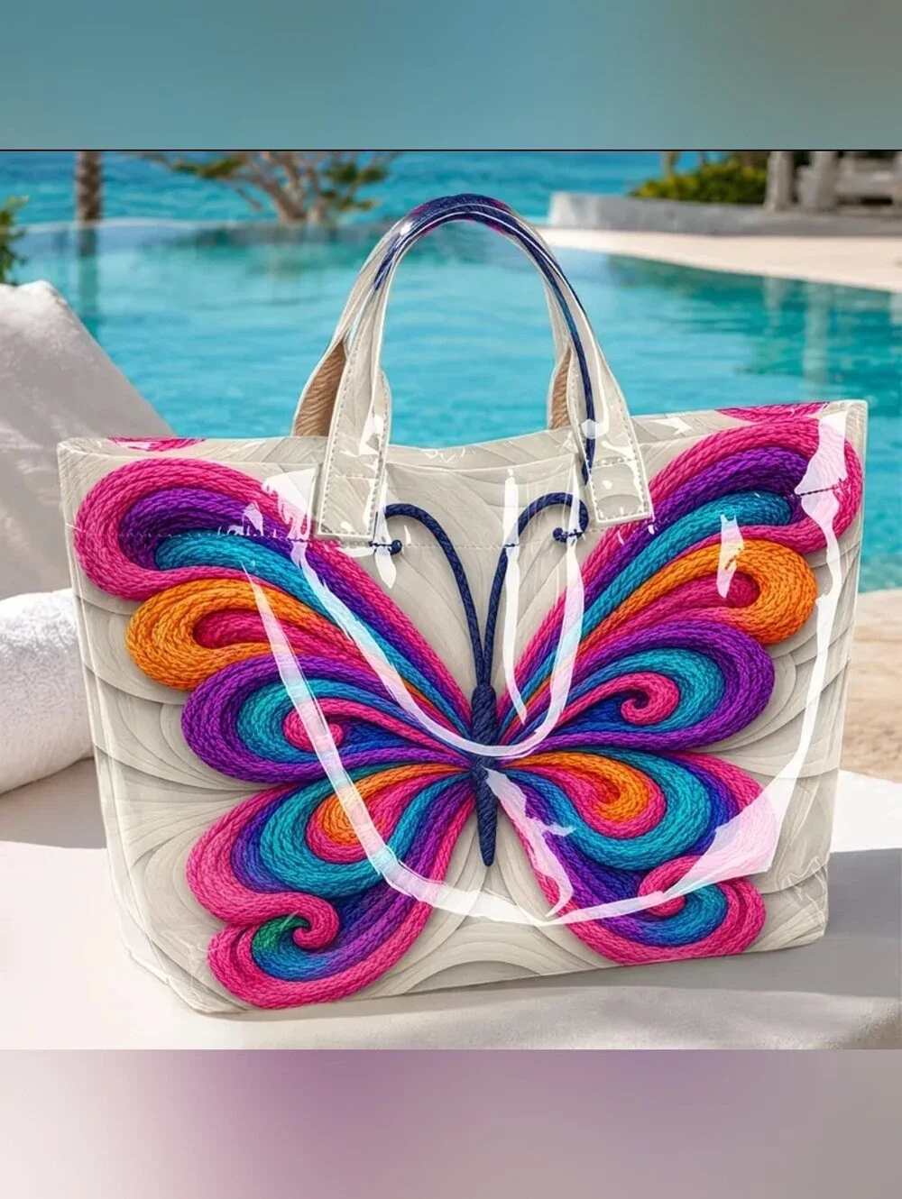 Beautiful Colorful Boho Butterfly PVC Daily Commuter Tote Bag Large